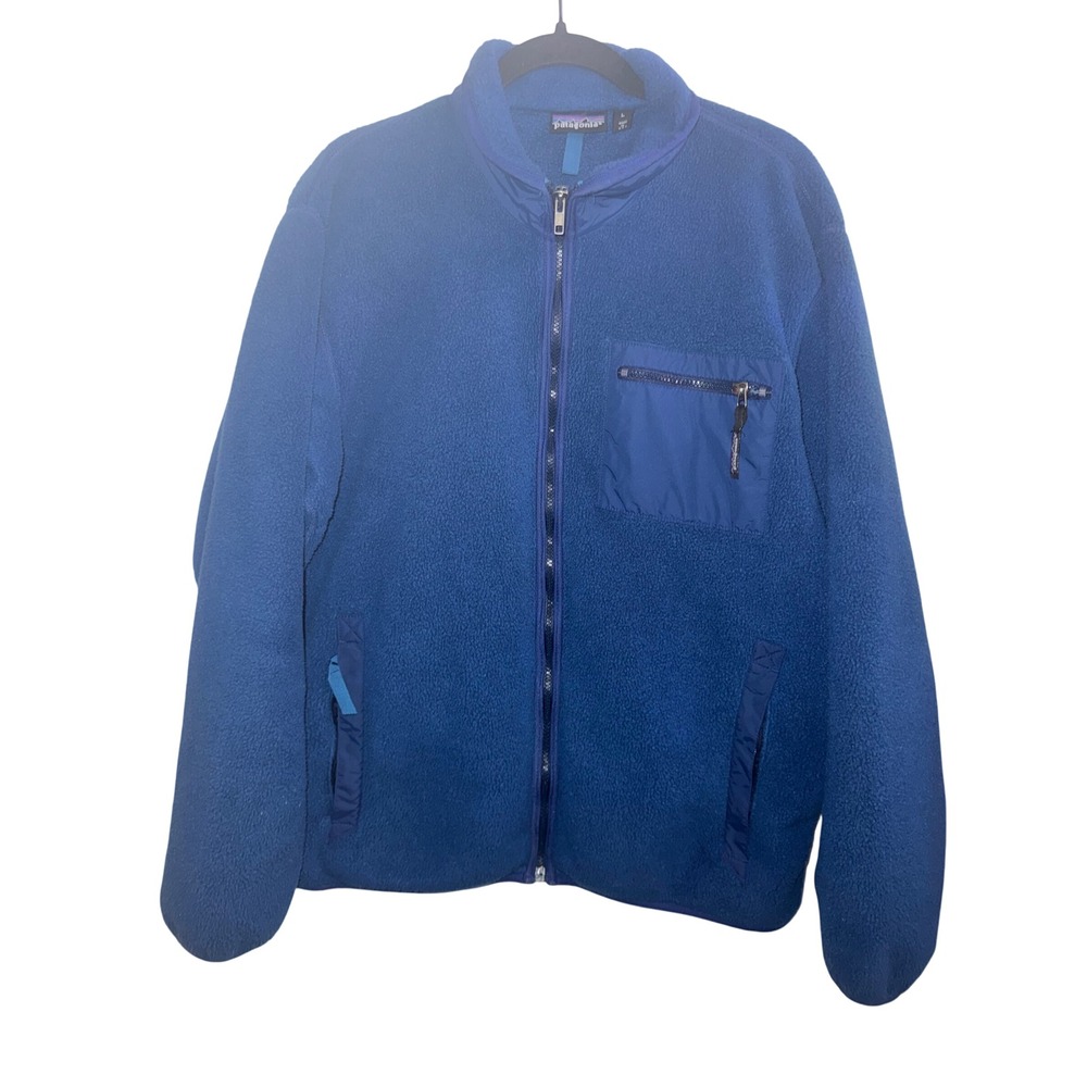 Vtg Patagonia Synchilla Full Zip Fleece Jacket Blue Mens Large Made in USA